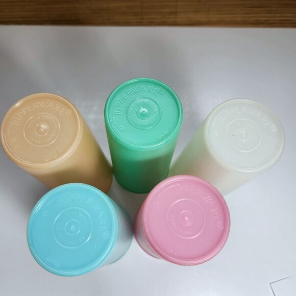 Tupperware Tall Tumblers Set of 5 Drink Glass 15 oz Juice Cups 107 Vintage 70s - Picture 6 of 9